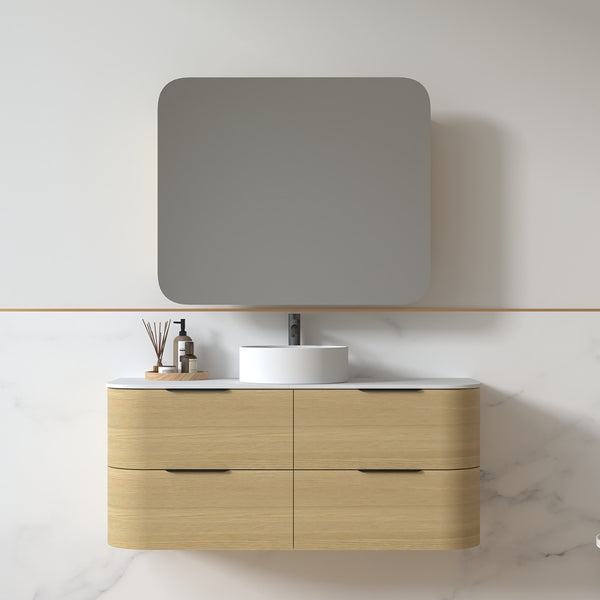 Anela 1200 Curved Blonde Oak Wall Hung Vanity