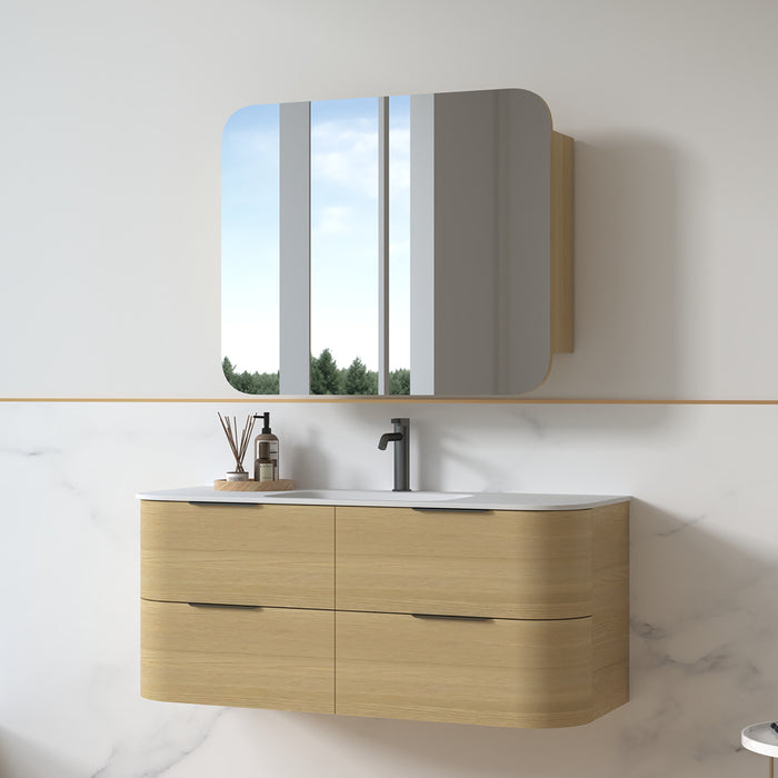 Anela 1200 Curved Blonde Oak Wall Hung Vanity