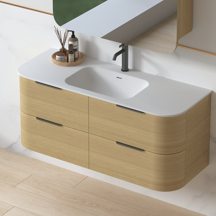 Anela 1200 Curved Blonde Oak Wall Hung Vanity