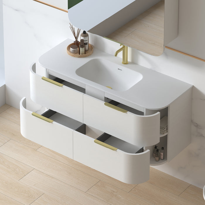 Anela 1200 Curved White Grain Wall Hung Vanity