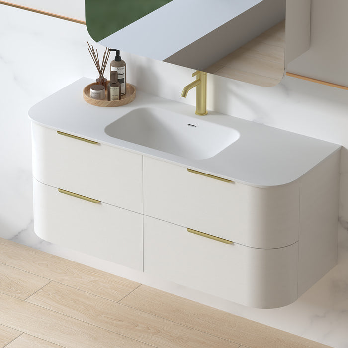 Anela 1200 Curved White Grain Wall Hung Vanity