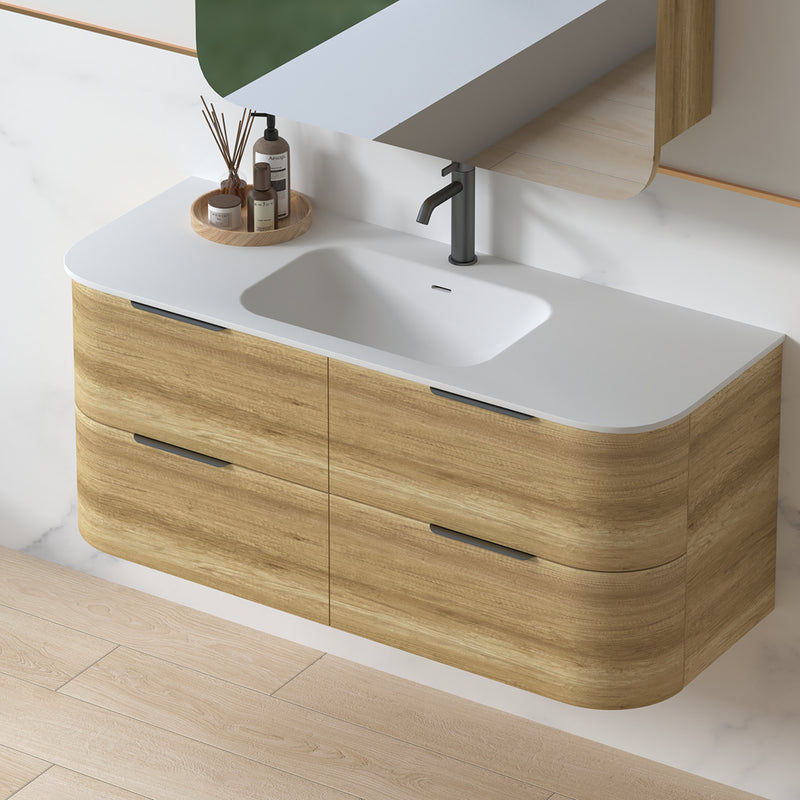 Anela 1200 Curved Sand Oak Wall Hung Vanity