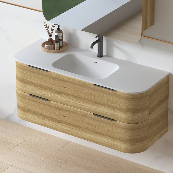 Anela 1200 Curved Sand Oak Wall Hung Vanity