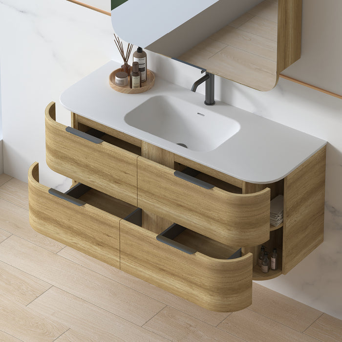 Anela 1200 Curved Sand Oak Wall Hung Vanity