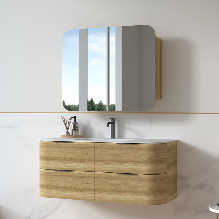 Anela 1200 Curved Sand Oak Wall Hung Vanity