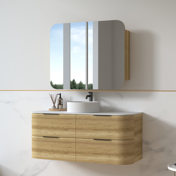 Anela 1200 Curved Sand Oak Wall Hung Vanity
