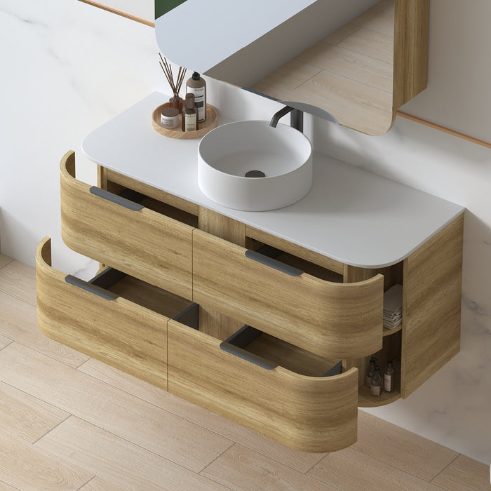 Anela 1200 Curved Sand Oak Wall Hung Vanity