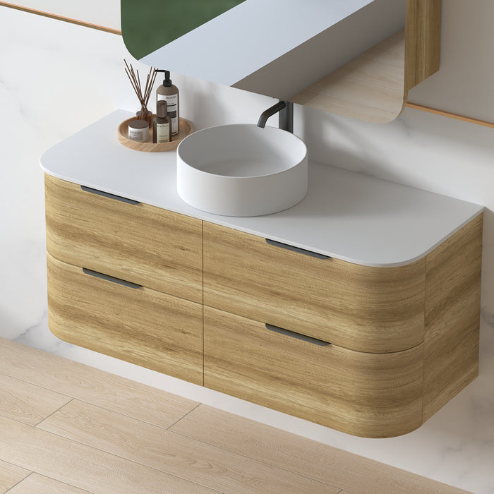 Anela 1200 Curved Sand Oak Wall Hung Vanity