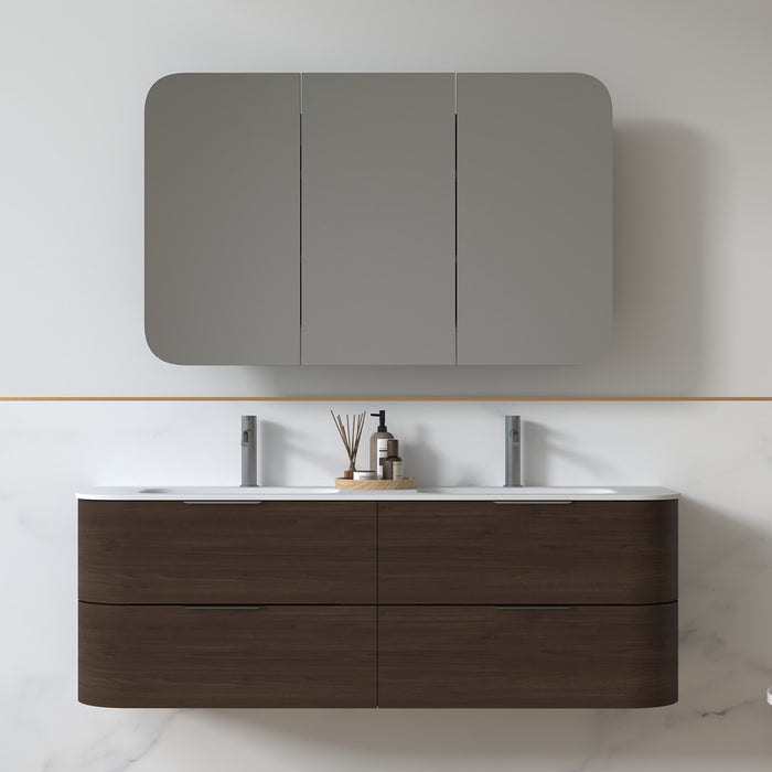 Anela 1500 Curved Alder Walnut Wall Hung Vanity