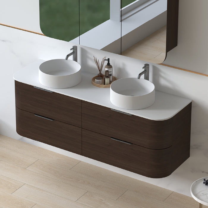 Anela 1500 Curved Alder Walnut Wall Hung Vanity