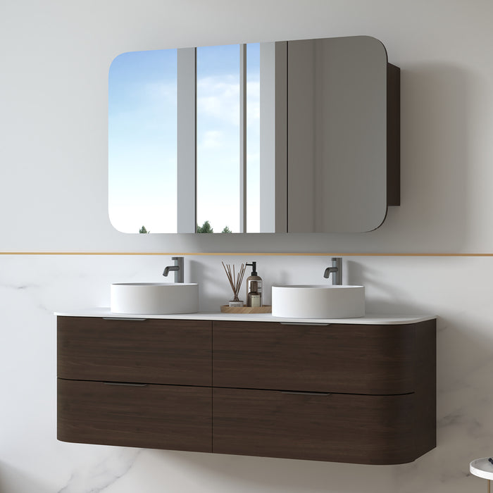 Anela 1500 Curved Alder Walnut Wall Hung Vanity