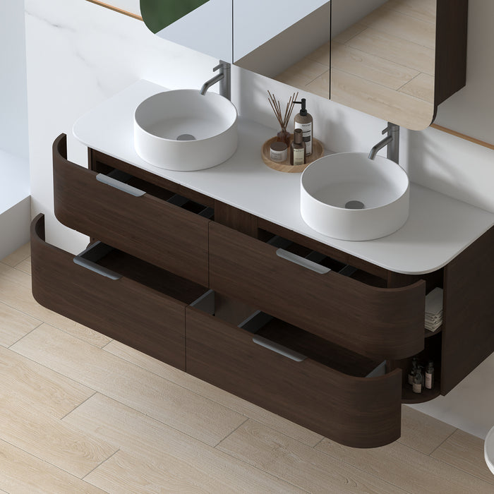 Anela 1500 Curved Alder Walnut Wall Hung Vanity