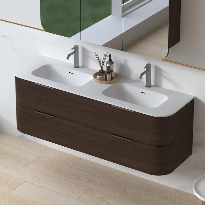 Anela 1500 Curved Alder Walnut Wall Hung Vanity