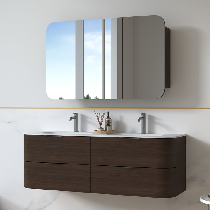 Anela 1500 Curved Alder Walnut Wall Hung Vanity