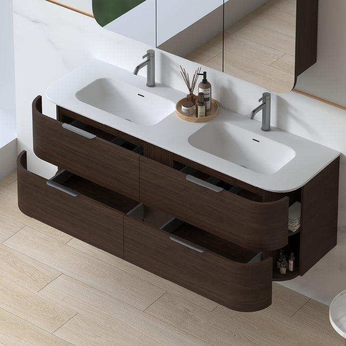 Anela 1500 Curved Alder Walnut Wall Hung Vanity