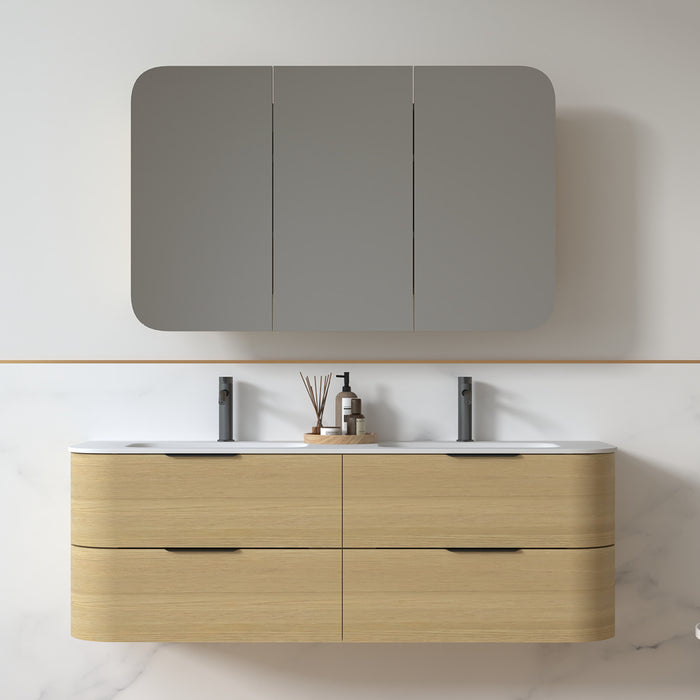 Anela 1500 Curved Blonde Oak Wall Hung Vanity