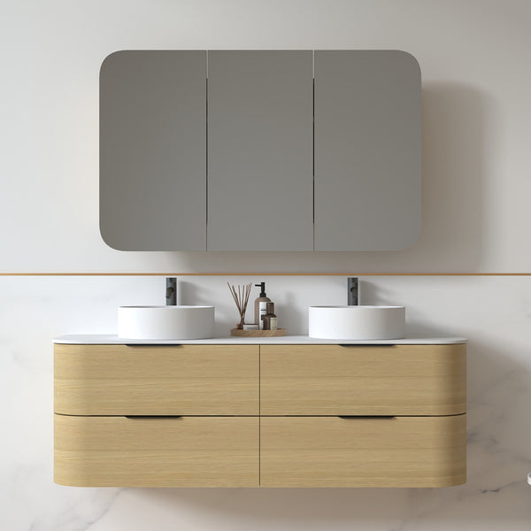 Anela 1500 Curved Blonde Oak Wall Hung Vanity