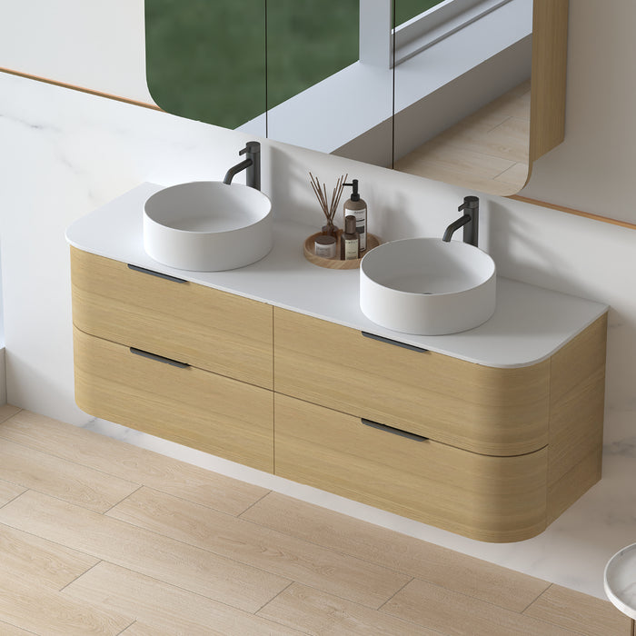 Anela 1500 Curved Blonde Oak Wall Hung Vanity