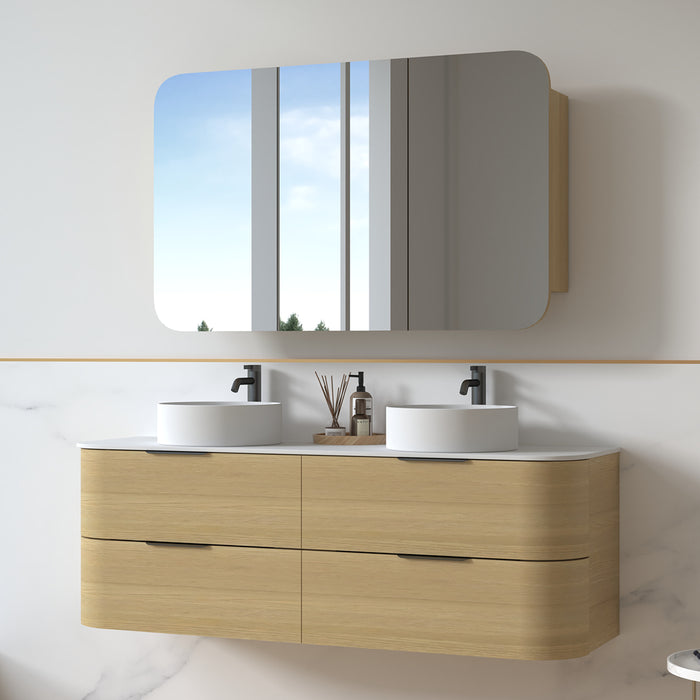 Anela 1500 Curved Blonde Oak Wall Hung Vanity