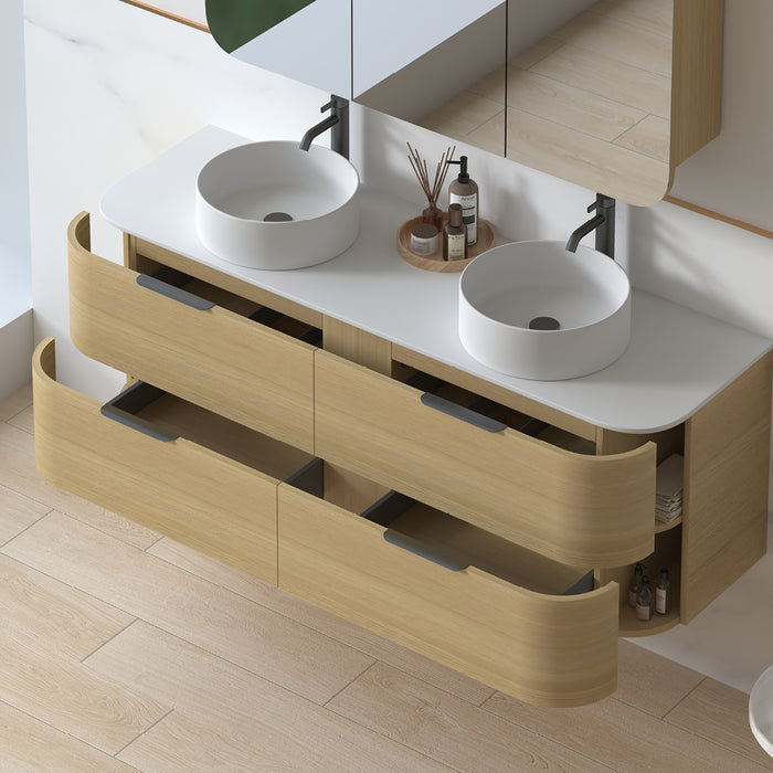 Anela 1500 Curved Blonde Oak Wall Hung Vanity