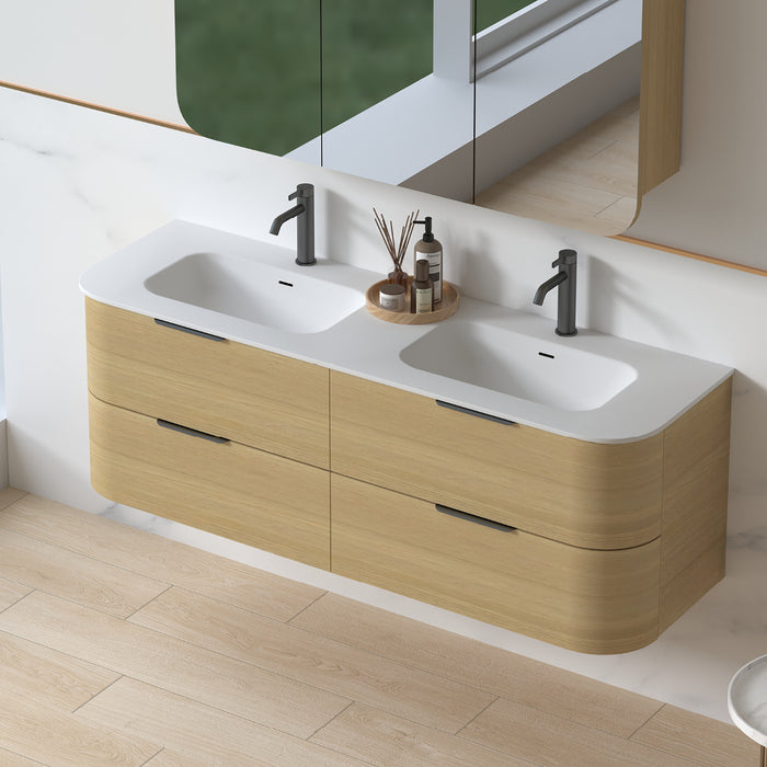 Anela 1500 Curved Blonde Oak Wall Hung Vanity