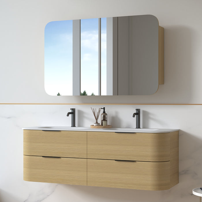 Anela 1500 Curved Blonde Oak Wall Hung Vanity