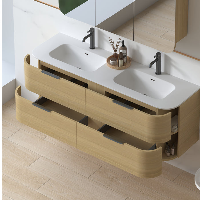 Anela 1500 Curved Blonde Oak Wall Hung Vanity