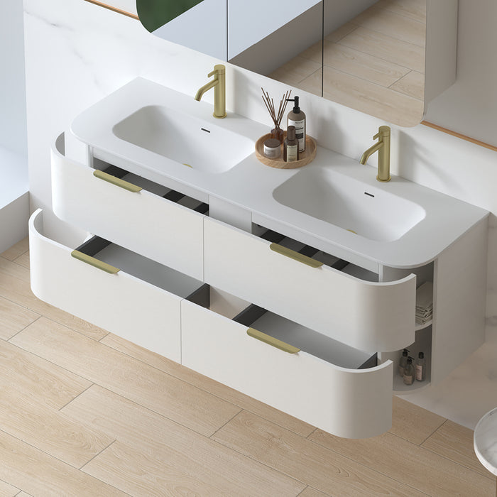 Anela 1500 Curved White Grain Wall Hung Vanity