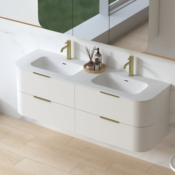 Anela 1500 Curved White Grain Wall Hung Vanity