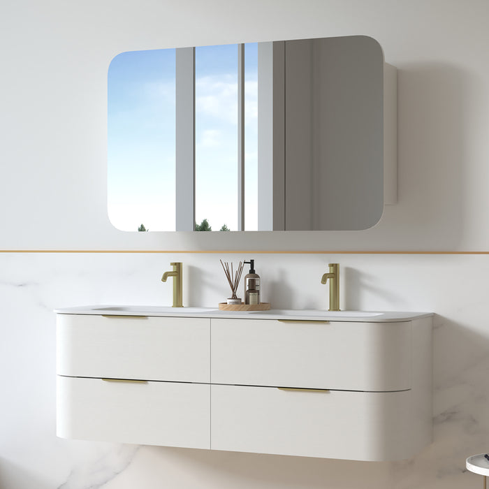 Anela 1500 Curved White Grain Wall Hung Vanity
