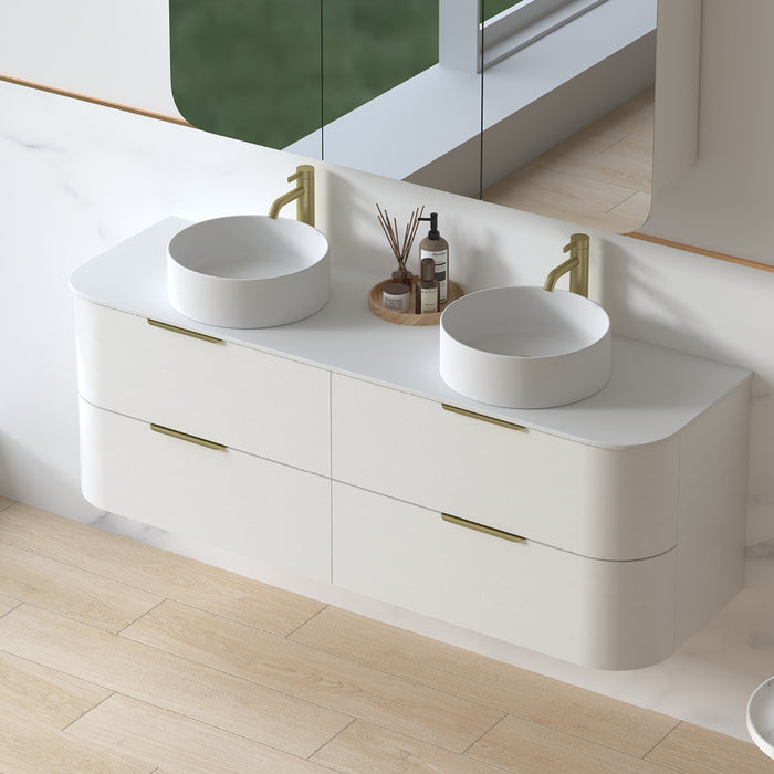 Anela 1500 Curved White Grain Wall Hung Vanity