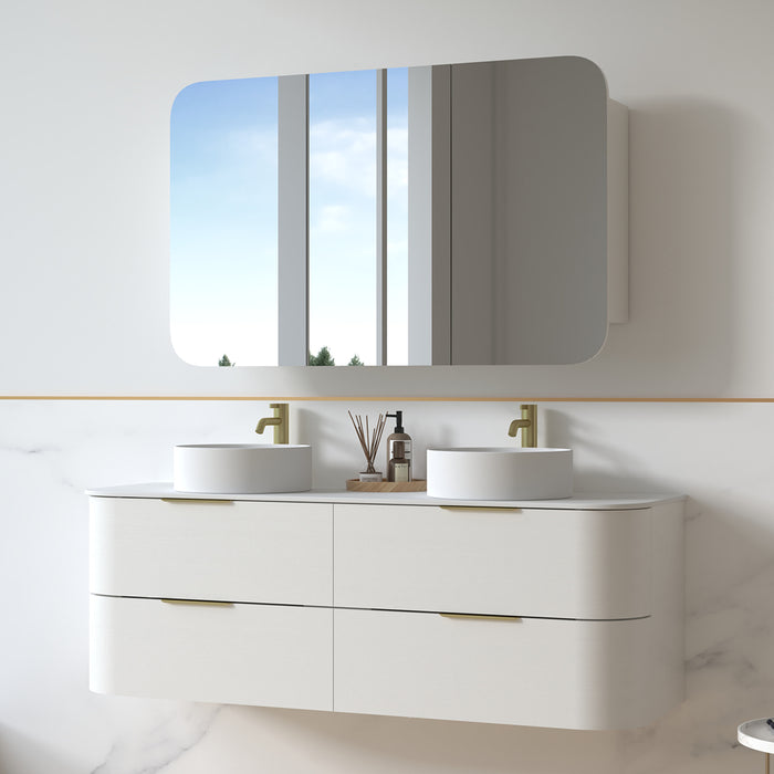 Anela 1500 Curved White Grain Wall Hung Vanity