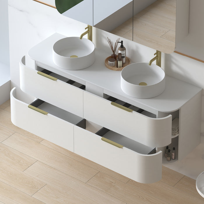Anela 1500 Curved White Grain Wall Hung Vanity