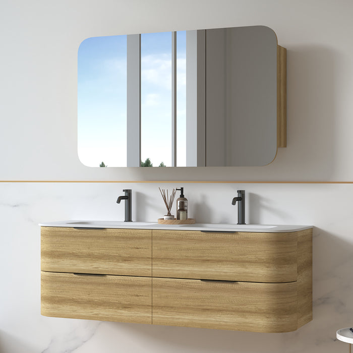 Anela 1500 Curved Sand Oak Wall Hung Vanity