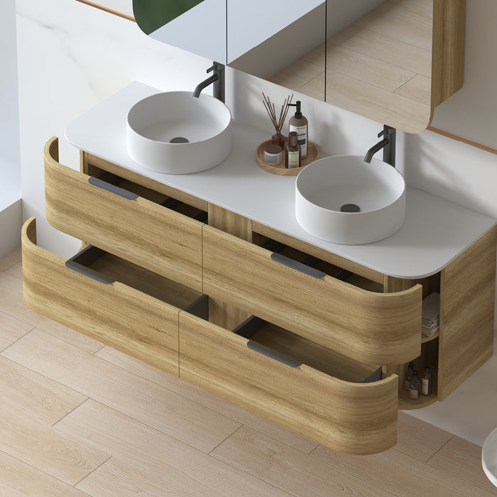 Anela 1500 Curved Sand Oak Wall Hung Vanity