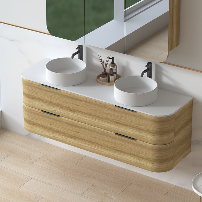 Anela 1500 Curved Sand Oak Wall Hung Vanity