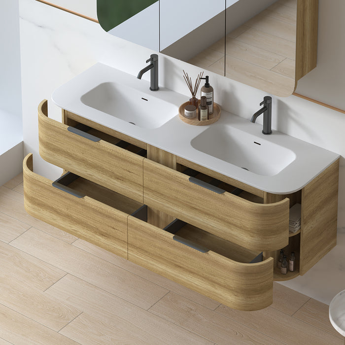 Anela 1500 Curved Sand Oak Wall Hung Vanity