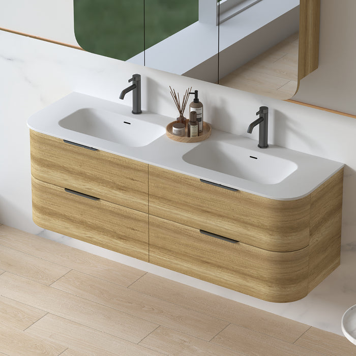 Anela 1500 Curved Sand Oak Wall Hung Vanity