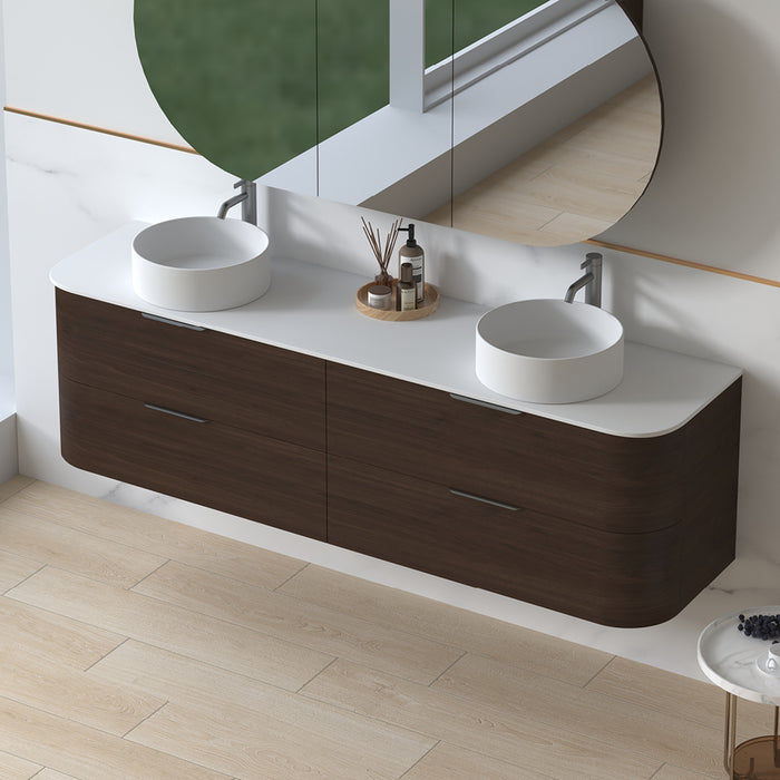 Anela 1800 Curved Alder Walnut Wall Hung Vanity