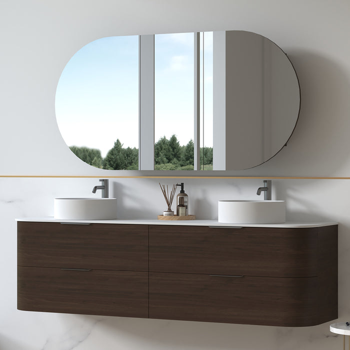 Anela 1800 Curved Alder Walnut Wall Hung Vanity