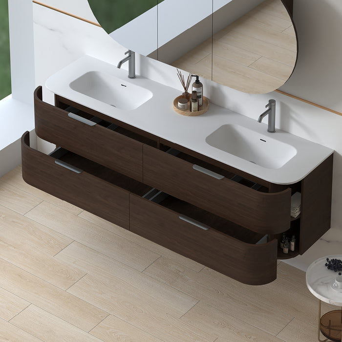 Anela 1800 Curved Alder Walnut Wall Hung Vanity