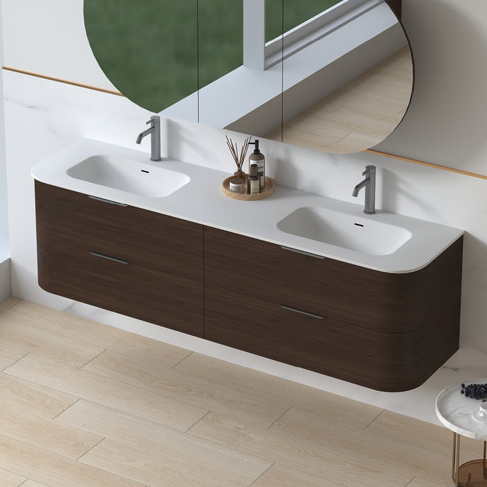 Anela 1800 Curved Alder Walnut Wall Hung Vanity