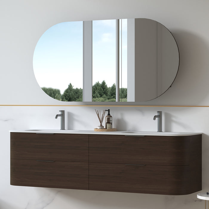 Anela 1800 Curved Alder Walnut Wall Hung Vanity