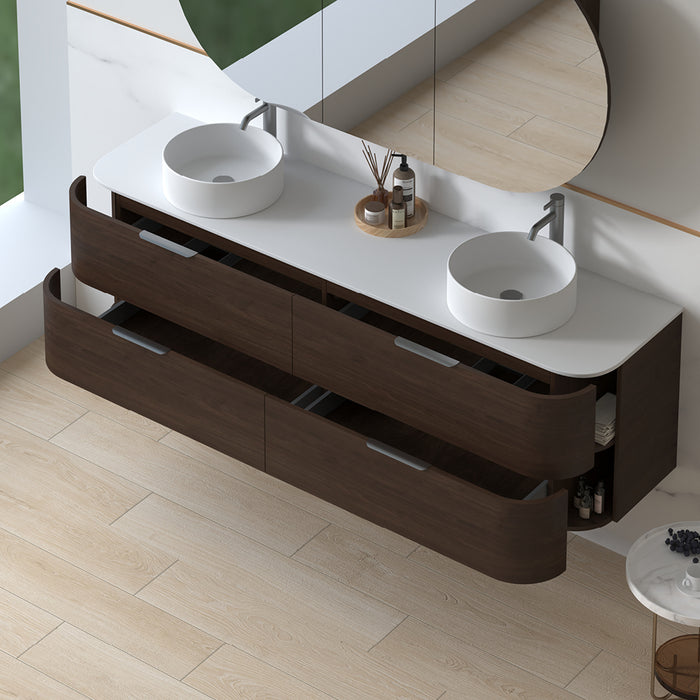 Anela 1800 Curved Alder Walnut Wall Hung Vanity