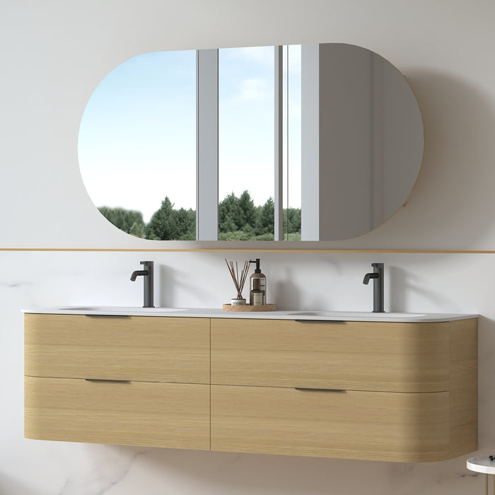 Anela 1800 Curved Blonde Oak Wall Hung Vanity