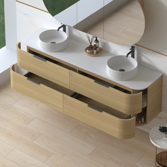 Anela 1800 Curved Blonde Oak Wall Hung Vanity