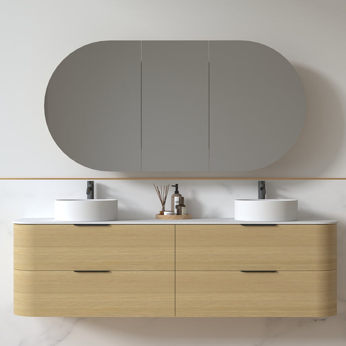 Anela 1800 Curved Blonde Oak Wall Hung Vanity