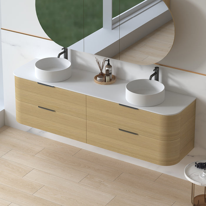 Anela 1800 Curved Blonde Oak Wall Hung Vanity