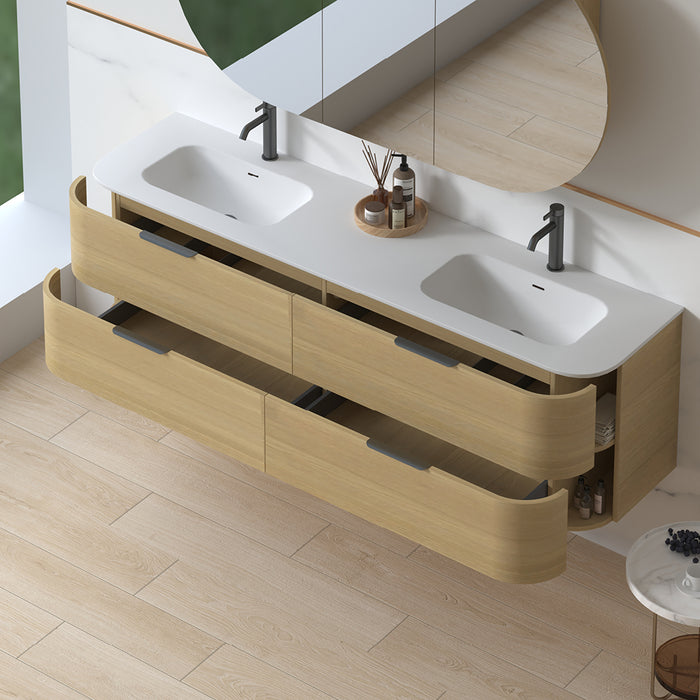Anela 1800 Curved Blonde Oak Wall Hung Vanity