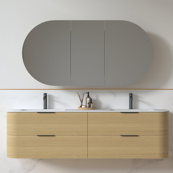 Anela 1800 Curved Blonde Oak Wall Hung Vanity